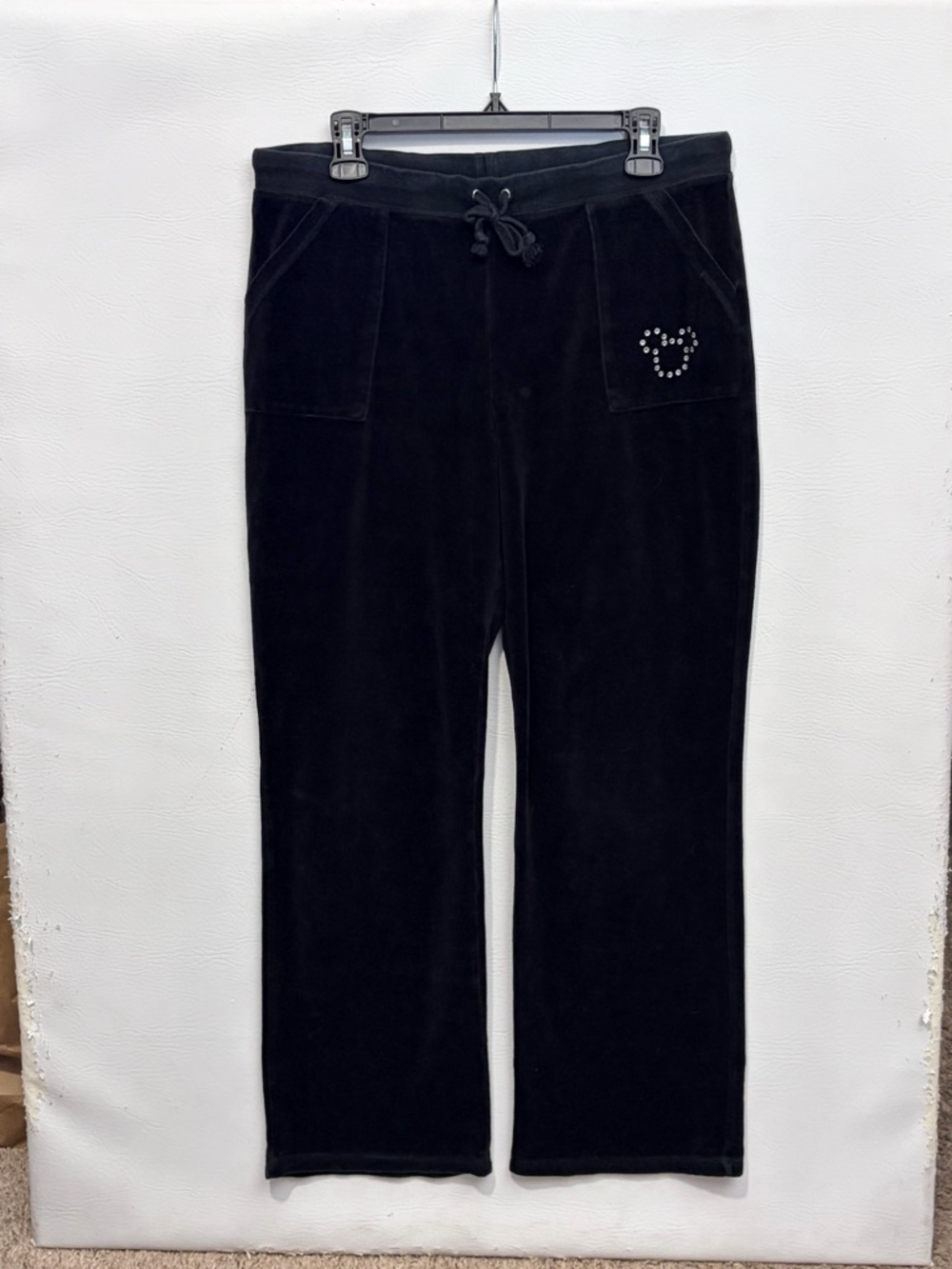Disney Black Velour Track Pants with Rhinestone Mickey Large